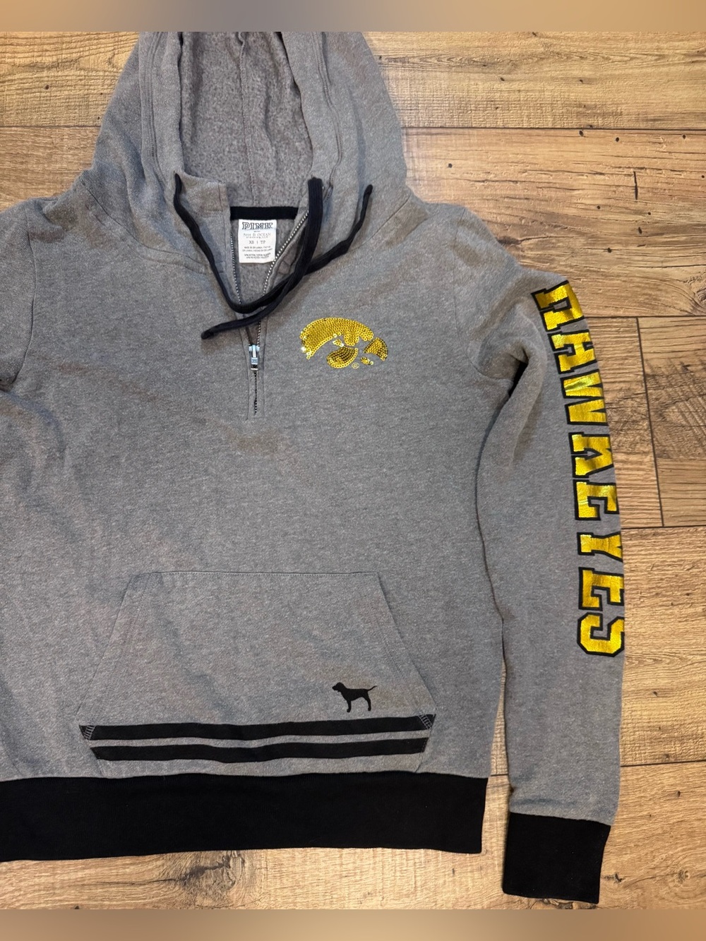 Pink Victoria’s Secret Iowa Hawkeyes Gray Pullover Hoodie, Gameday Chic, 2015